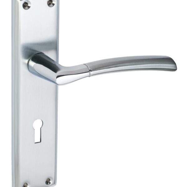 Tifosi Design Lever On Plate Polished Chrome/Satin Chrome - Lock | Door Handle Set - Modern Design, High Security, Mortice Lock, CE/UKCA Certified (63141)