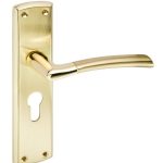 Tifosi Design Lever On Plate Polished Brass/Satin Brass - Euro Profile | Door Handle Set - Modern Design, (63152)