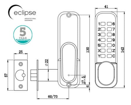 Eclipse Ed20 Push Button Digital Ez Code Lock - Satin Chrome (C/W Holdback) - Image 2