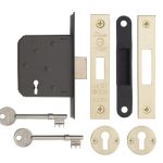 Eclipse CE, UKCA 3L Mortice Deadlock Case 63mm PB | Door Lock Mechanism - High Security, Mortice Lock, CE/UKCA Certified, Polished Brass (71014)