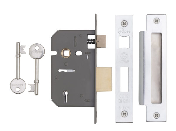 Eclipse CE, UKCA 5 Lever Mortice Sashlock 63mm SC | Door Handle Set - Modern Design, High Security, Mortice Lock, CE/UKCA Certified (71041)