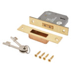 Eclipse CE, UKCA 5 Lever Mortice Deadlock 63mm PB | Door Handle Set - Modern Design, High Security, Mortice Lock, CE/UKCA Certified, Polished Brass (71044)