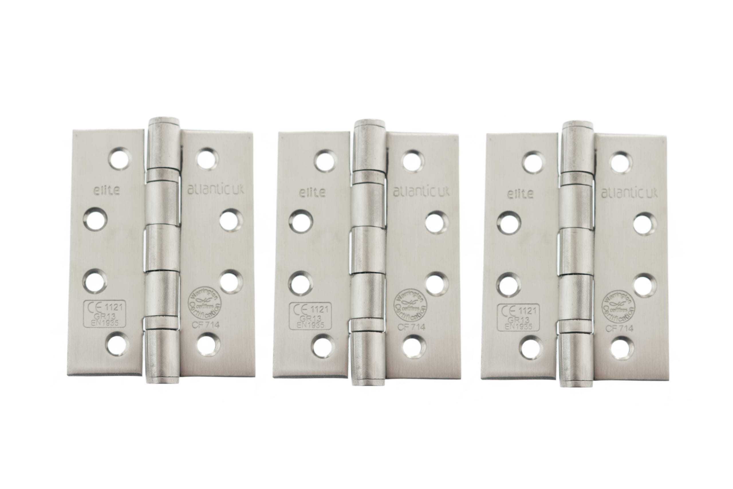 AH1433SSS3_4-INCH-GRADE-13-BALL-BEARING-HINGE-FIRE-RATED_SATIN-STAINLESS-STEEL_3-PACK_HR.jpg Atlantic Satin Stainless Steel Atlantic Ball Bearing Hinges Grade 13 Fire Rated 4" X 3" X 3mm set of 3 - (AH1433SSS(3)) - Image 1