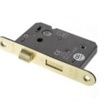 Satin Brass Atlantic Radius Corner Bathroom Lock [CE] 2.5" - (ALKRCBATH25SB)