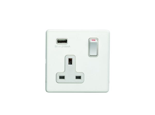 Eurolite Concealed 3mm 1 Gang Usb Socket - Matt White Eurolite Concealed 3mm 1 Gang Usb Socket - Matt White (ECW1USBW)