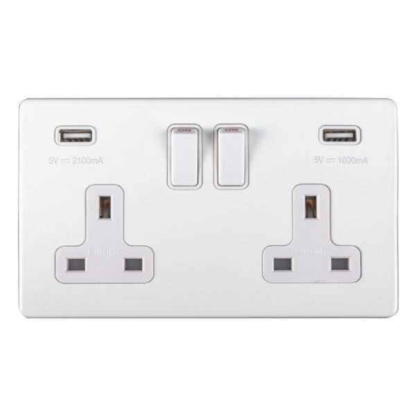 Eurolite Concealed 3mm 2 Gang Usb Socket - Matt White Eurolite Concealed 3mm 2 Gang Usb Socket - Matt White (ECW2USBW)