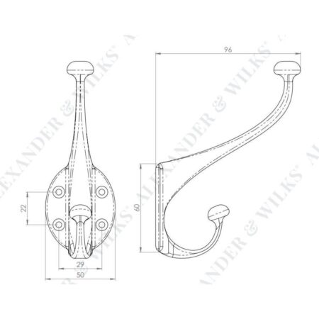 Alexander & Wilks Traditional Hat and Coat Hook - Antique Bronze - Image 2