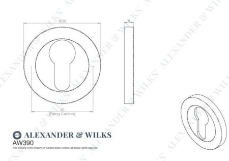 Alexander & Wilks Concealed Fix Escutcheon Euro Profile - Dark Bronze PVD - Image 2
