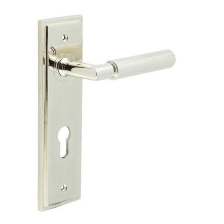 Frelan Piccadilly Door Handle Din Euro Backplate Polished Nickel
