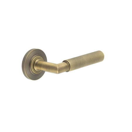 Frelan Piccadilly Door Handle on Chamfered Rose Antique Brass