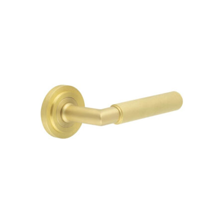Frelan Piccadilly Door Handle on Stepped Rose Satin Brass