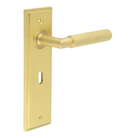 Frelan Piccadilly Door Handle Lock Backplate Satin Brass