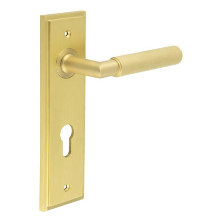Frelan Piccadilly Door Handle Din Euro Backplate Satin Brass