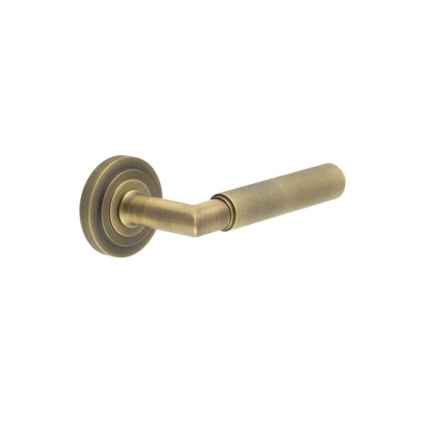 Frelan Piccadilly Door Handle on Stepped Rose Antique Brass