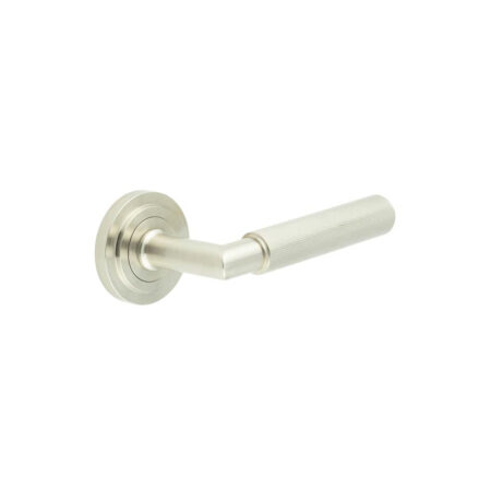 Frelan Piccadilly Door Handle on Stepped Rose Satin Nickel
