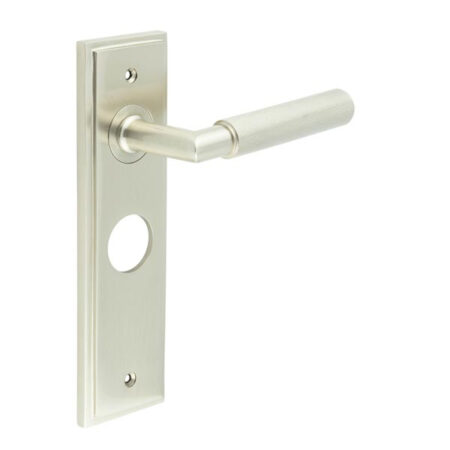 Frelan Piccadilly Door Handle Bathroom Backplate Satin Nickel