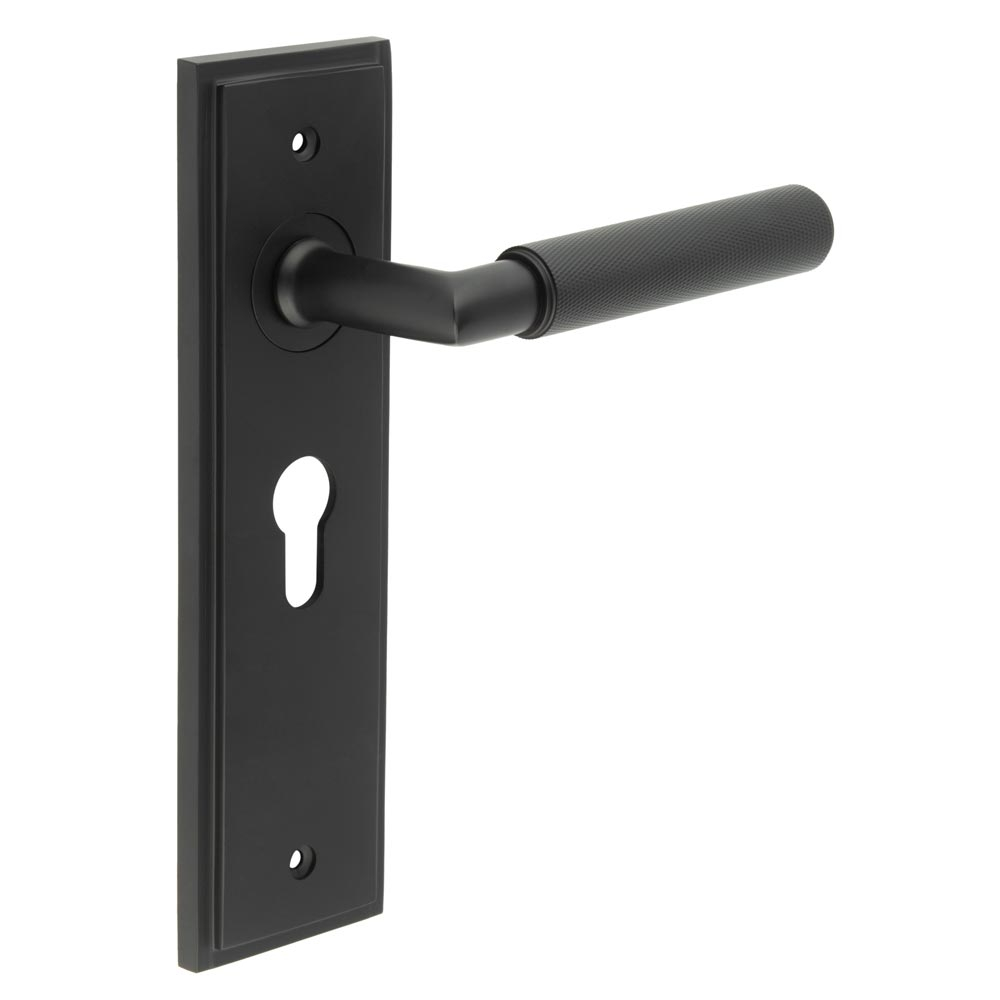 bur40kit336.jpg Frelan Piccadilly Door Handle Euro Backplate Matt Black - Image 1
