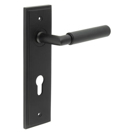 Frelan Piccadilly Door Handle Din Euro Backplate Matt Black
