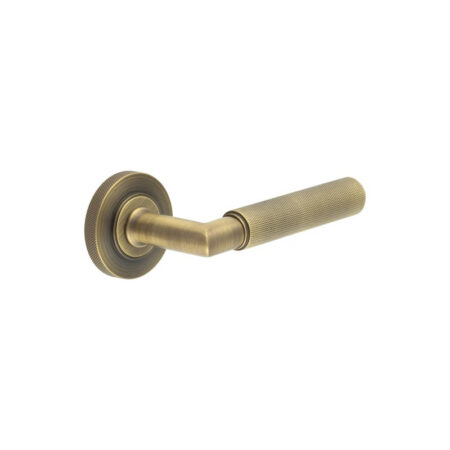 Frelan Piccadilly Door Handle on Knurled Rose Antique Brass