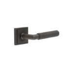 Frelan Piccadilly Door Handle on Square Stepped Rose Dark Bronze