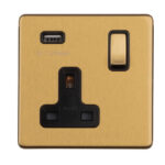 Eurolite Concealed 3mm 1 Gang Switched Socket With Usb - Satin Brass Eurolite Concealed 3mm 1 Gang Switched Socket With Usb - Satin Brass (ECSB1USBB)