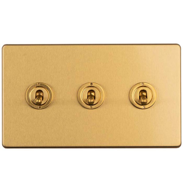 Eurolite Concealed 3mm 3 Gang 2 Way Toggle Switch - Satin Brass Eurolite Concealed 3mm 3 Gang 2 Way Toggle Switch - Satin Brass (ECSBT3SW)