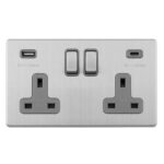 Eurolite Concealed 3mm Concealed 3Mm 2 Gang Usbc Socket - Stainless Steel Eurolite Concealed 3mm Concealed 3Mm 2 Gang Usbc Socket - Stainless Steel (ECSS2USBCG)