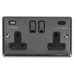 Eurolite Enhance Decorative 2 Gang 13Amp Switched Socket With Usb C Black Nickel - Black Nickel Eurolite Enhance Decorative 2 Gang 13Amp Switched Socket With Usb C Black Nickel - Black Nickel (EN2USBCBNB)