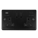 Eurolite Enhance Decorative 2 Gang 13Amp Switched Socket With Usb C Matt Black - Matt Black Eurolite Enhance Decorative 2 Gang 13Amp Switched Socket With Usb C Matt Black - Matt Black (EN2USBCMBB)