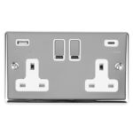 Eurolite Enhance Decorative 2 Gang 13Amp Switched Socket With Usb C Polished Chrome - Polished Chrome Eurolite Enhance Decorative 2 Gang 13Amp Switched Socket With Usb C Polished Chrome - Polished Chrome (EN2USBCPCW)