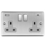 Eurolite Enhance Decorative 2 Gang 13Amp Switched Socket With Usb C Stainless Steel - Satin Stainless Eurolite Enhance Decorative 2 Gang 13Amp Switched Socket With Usb C Stainless Steel - Satin Stainless (EN2USBCSSG)