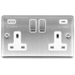 Eurolite Enhance Decorative 2 Gang 13Amp Switched Socket With Usb C Stainless Steel - Satin Stainless Eurolite Enhance Decorative 2 Gang 13Amp Switched Socket With Usb C Stainless Steel - Satin Stainless (EN2USBCSSW)