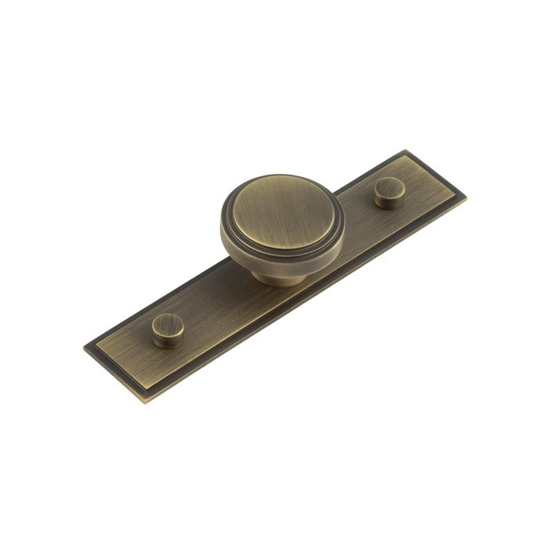 hox-1040ab-6090ab.jpg Frelan Cropley Cupboard Knobs 40mm Stepped Backplate Antique Brass - Image 1