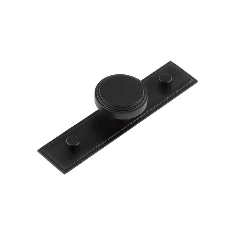 hox-1040mb-6090mb.jpg Frelan Cropley Cupboard Knobs 40mm Stepped Backplate Black - Image 1