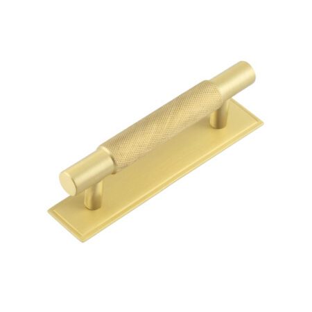 Frelan Hoxton Taplow Cabinet Handles 96mm Ctrs Stepped Backplate Satin Brass