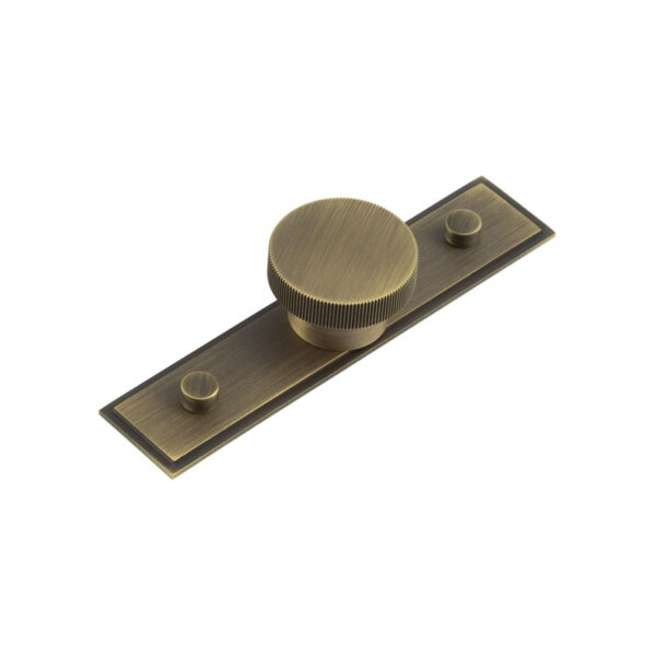 Frelan Thaxted Cupboard Knobs 40mm Stepped Backplate Antique Brass