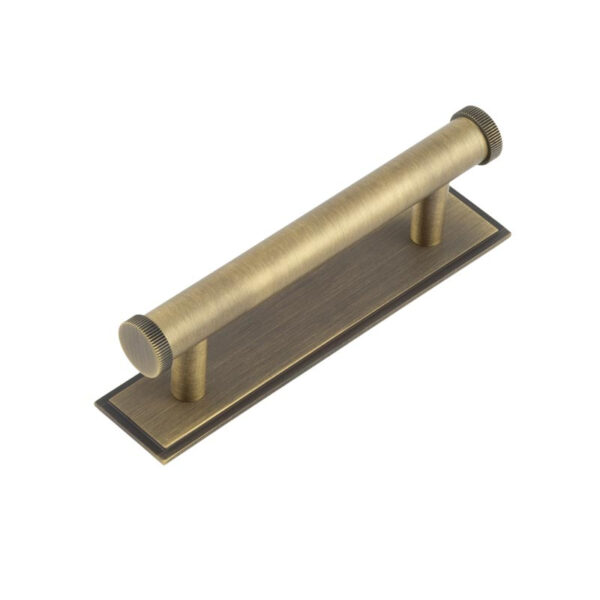 Frelan Hoxton Thaxted Cabinet Handles 96mm Ctrs Stepped Backplate Antique Brass