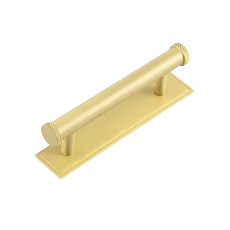 hox-250sb-6050sb.jpg Frelan Hoxton Thaxted Cabinet Handles 96mm Ctrs Stepped Backplate Satin Brass - Image 1