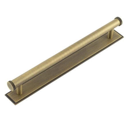 Frelan Hoxton Thaxted Cabinet Handles 224mm Ctrs Stepped Backplate Antique Brass