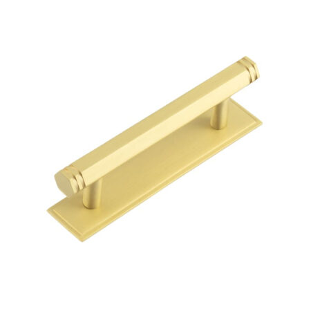 Frelan Hoxton Nile Cabinet Handles 96mm Ctrs Stepped Backplate Satin Brass