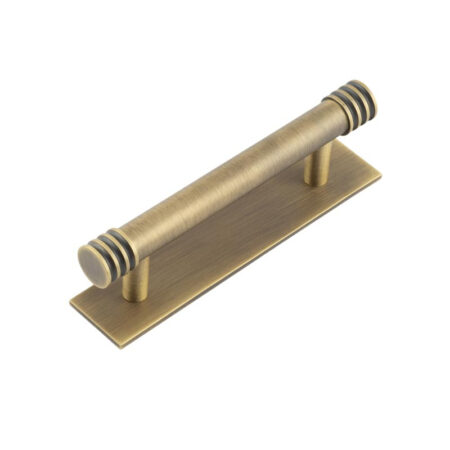 Frelan Hoxton Sturt Cabinet Handles 96mm Ctrs Plain Backplate Antique Brass