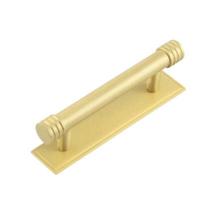 Frelan Hoxton Sturt Cabinet Handles 96mm Ctrs Stepped Backplate Satin Brass
