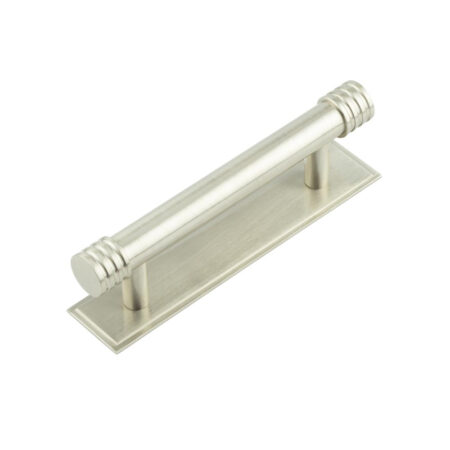 Frelan Hoxton Sturt Cabinet Handles 96mm Ctrs Stepped Backplate Satin Nickel