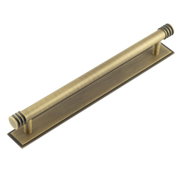 Frelan Hoxton Sturt Cabinet Handles 224mm Ctrs Stepped Backplate Antique Brass