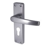 Contract Door Handle on Euro Profile Lockplate Satin Anodised Aluminium