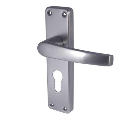 Contract Door Handle on Euro Profile Lockplate Satin Anodised Aluminium