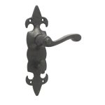 Fleur De Lys Suite Door Handle on Bathroom Plate Black
