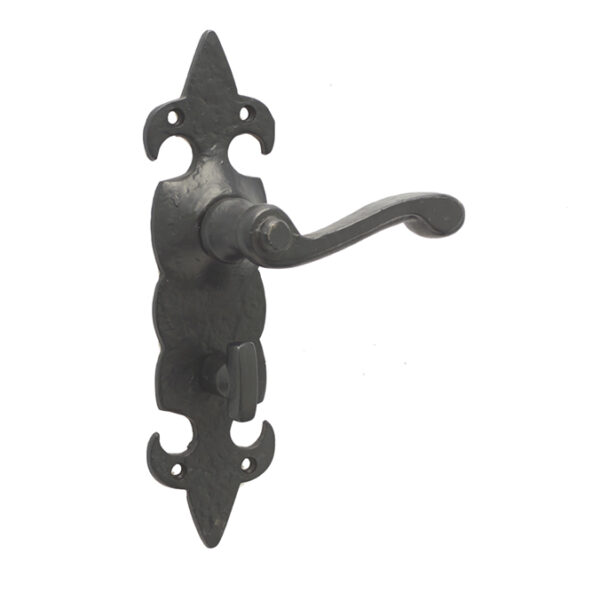 Fleur De Lys Suite Door Handle on Bathroom Plate Black