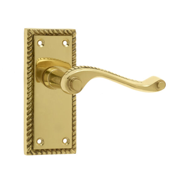 Georgian Suite Door Handle on Short Latchset Plate Polished Brass