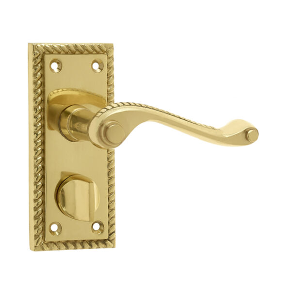 Georgian Suite Door Handle on Privacy Plate Polished Brass